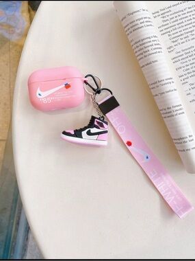 Nike Pink and Black Silicone AirPods Case with Mini Sneaker Keychain